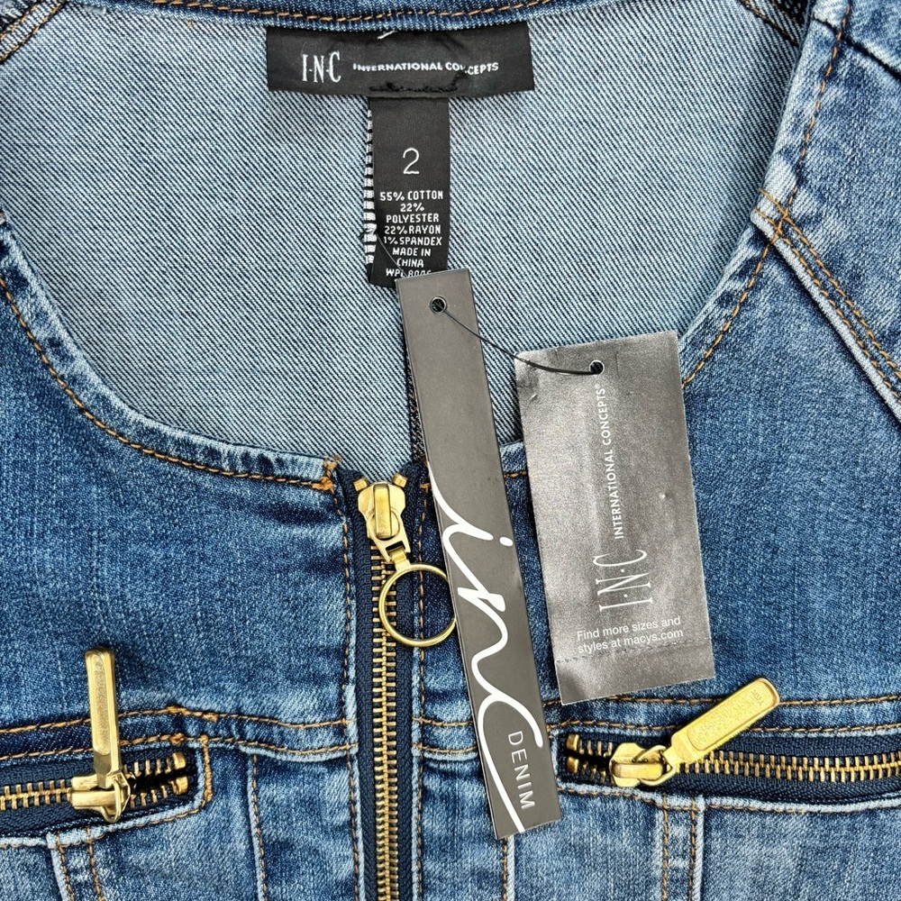 BWT INC International Concepts denim blue shirtdress gold zipper trench dress 2 - Picture 11 of 16